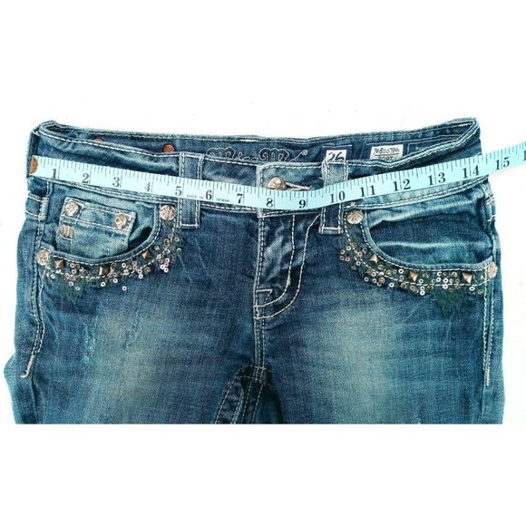Miss Me Women's Jeans Sz 26 JE8007BR Boot Sequin Rhinestone Distressed Back Flap - Picture 9 of 12